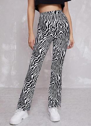 Штани брюки  з принтом зебра та боковими розрізами shein 🛍️1+1=3🛍️4 фото