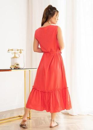 Красное расклешенное платье без рукавов2 фото