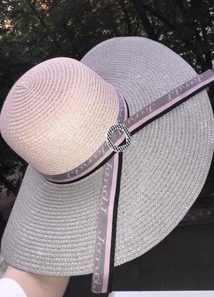 Капелюх великий шляпа панама з бантом бантиком із широкими краями полями плетена літня пляжна однотонна жіноча