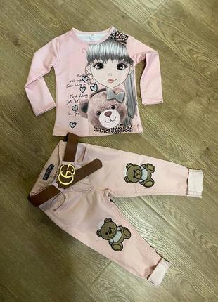 Стильный костюм для девочки,реглан и джинсики пудра, турция, люкс качество.