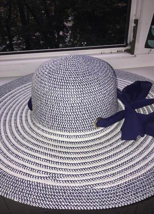 Шляпа большая панама с бантом бантиком с широкими краями полями плетеная плетёная полосатая в полоску летняя пляжная женская3 фото