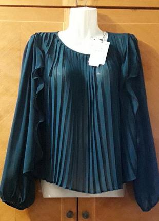 Брендова нова стильна блуза  р.l від zara  , волани , гофре
