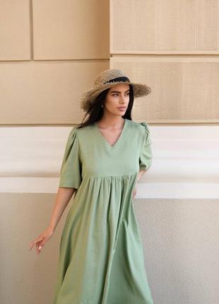 Супер комфортное льняное длинное асиметричное платье туника свободное оливковое зелёное хаки голубое белое молочное для беременных7 фото