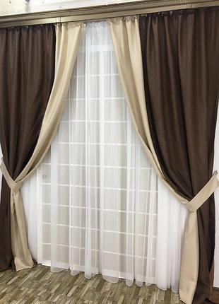 Комбіновані готові штори з тканини льон