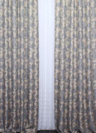 Штори (2шт.1,5х2.7м) з щільної тканини льон "корона марія", колір графітовий5 фото