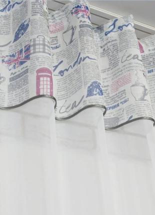 Кухонний комплект (280х170см) шторки з ламбрекеном і підхватами. колір білий з синім6 фото