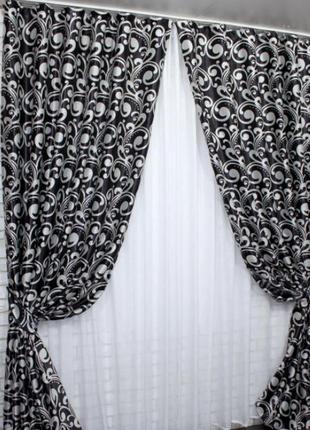 Штори (2шт. 1.5х2.7м) з тканини блекаут-софт. колір чорний з сірим3 фото