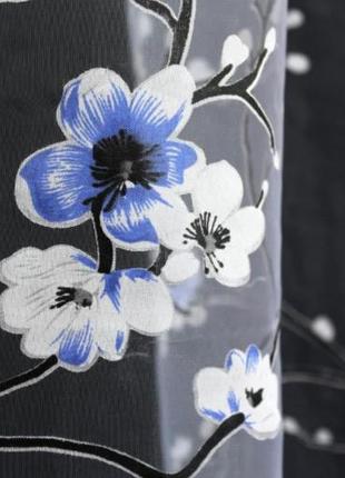 Тюль, органза з великим квітковим принтом. колір білий з синій та чорним4 фото