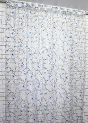 Тюль, органза з великим квітковим принтом. колір білий з синій та чорним3 фото