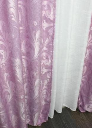 Комплект (2шт. 1,5х2,7м) штор із тканини льон рогожка, колекція "лілія". колір ліловий7 фото