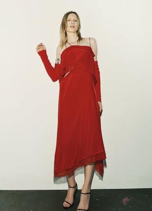 Шикарное асимметричное красное миди платье zara limited