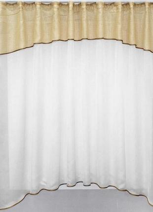 Тюль арка на кухню, балкон (270х170см) шифон та батист. колір молочний з золотистим