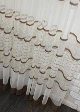 Тюль жаккард "мармур смуга" туреччина, колір бежевий з коричневим