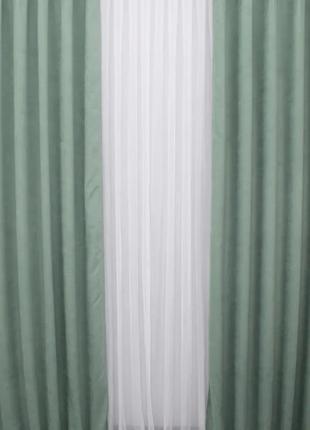 Гарний комплект штор (2шт. 1.5х2,85м) мікровелюр sparta. колір фісташковий4 фото