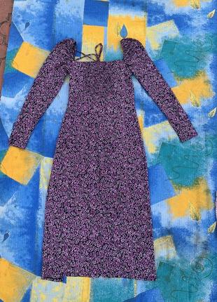 Сукня плаття довга міді в квіточку фіолетове фіолетове довге2 фото