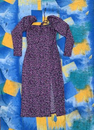 Сукня плаття довга міді в квіточку фіолетове фіолетове довге1 фото