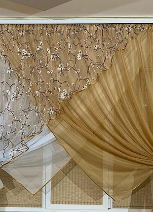 Комплект шторок сакура, коричневий