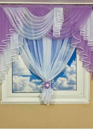 Кухонные шторки на карниз шириной  2м, цвет сиреневый