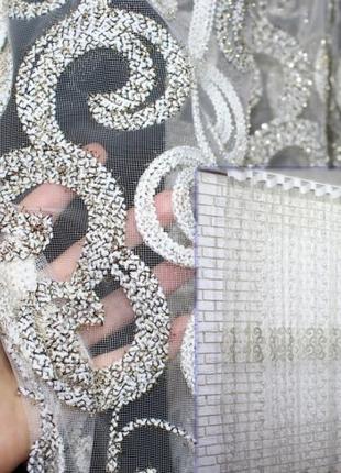 Тюль фатин с вышивкой турция, коллекция "kort". цвет кремовый с коричневым