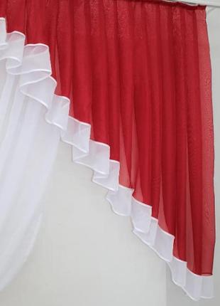 Комплект на кухню (150х170см), шторка з ламбрекеном. колір червоний з білим3 фото