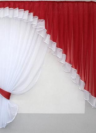 Комплект на кухню (150х170см), шторка з ламбрекеном. колір червоний з білим