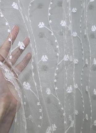 Тюль фатин з вишивкою "irena", турція. колір молочний