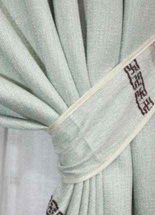 Тканина для штор блекаут льон, колір бірюзовий з кавовим