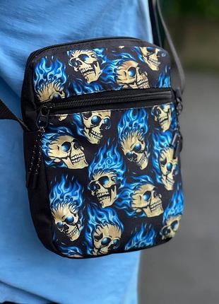 Барсетка через плече \ сумка месенджер \ бананка чорна з принтом