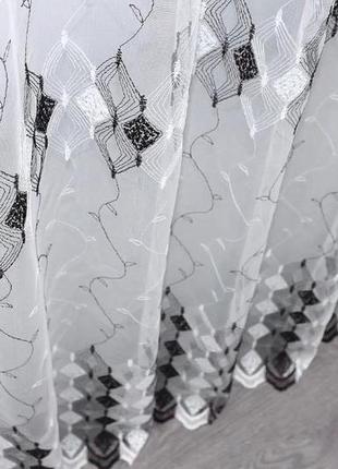 Стильний тюль фатин з вишивкою "irena", турція. колір білий з чорним6 фото