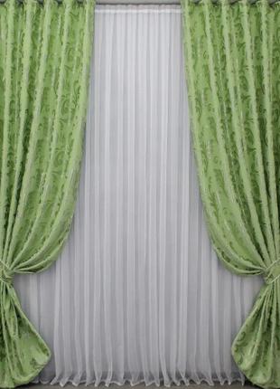 Тканина для штор блекаут. колір салатовий4 фото