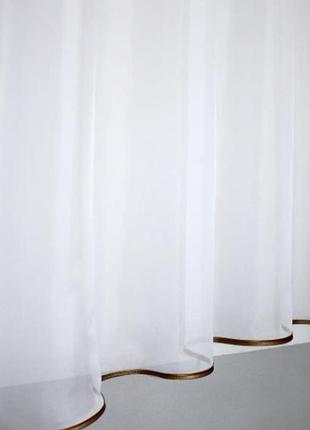 Фіранка на кухню (270х165см) шифон та мікровелюр. колір білий з темно-бежевим2 фото