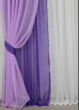 Комплект декоративних штор в вітальню, спальню з шифону. колір фіолетовий з бузковим3 фото