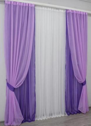 Комплект декоративних штор в вітальню, спальню з шифону. колір фіолетовий з бузковим5 фото