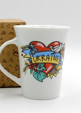 Кружка для чаю/кави біла, кухоль з написом "серце україна", універсальний кухоль 360 мл