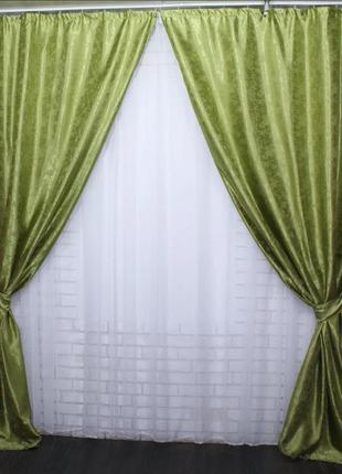 Комплект жаккардовых штор. цвет оливковый3 фото