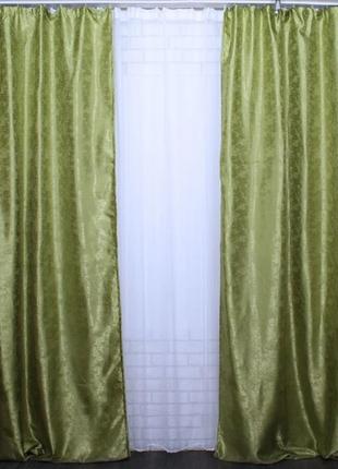 Комплект жаккардовых штор. цвет оливковый4 фото