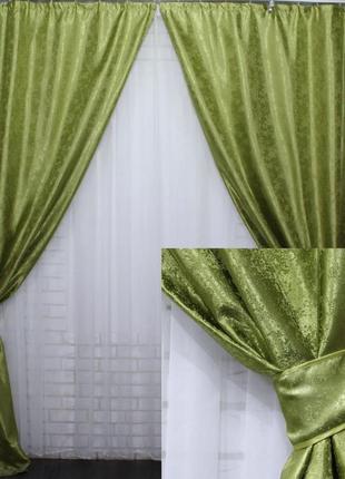 Комплект жаккардовых штор. цвет оливковый1 фото