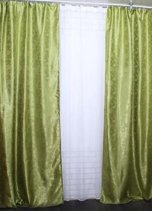 Комплект жаккардовых штор. цвет оливковый2 фото
