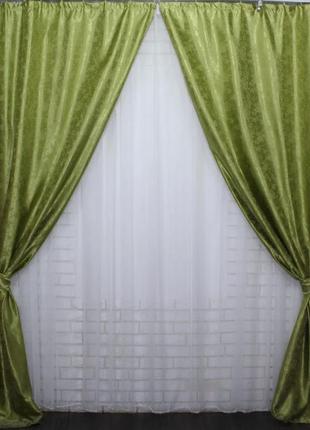 Комплект жаккардовых штор. цвет оливковый5 фото