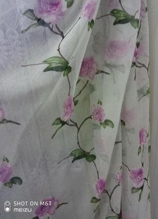 Тюль лен с цветами