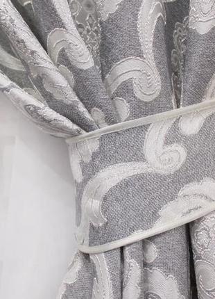 Комплект готовых штор из ткани лён коллекция "корона" серого цвета4 фото