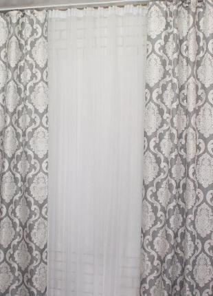 Комплект готовых штор из ткани лён коллекция "корона" серого цвета7 фото