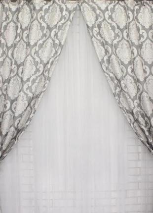 Комплект готовых штор из ткани лён коллекция "корона" серого цвета6 фото