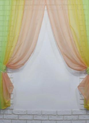 Кухонні штори (300х180см). колір салатовий з персиковим і жовтим