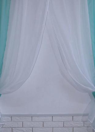 Комплект кухонные шторки с подвязками(2,80*1,70м.) №17 цвет бирюзовый с белым