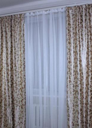 Комплект готовых штор (2шт. 1х2,75м.) блэкаут "вензель" . цвет кофейный5 фото