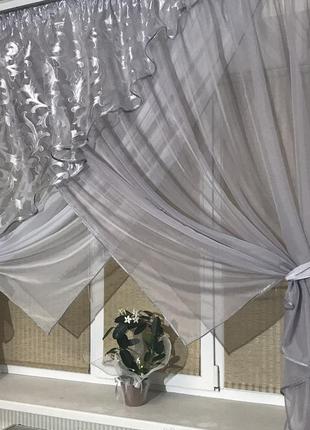 Комплект штор на кухню сакура, серый