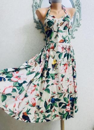 Восхитительное коттоновое платье сарафан миди с принтом цветов и птиц!!!1 фото