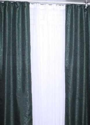 Комплект готових жакардових штор "савана", колір темно-зелений (код: 526ш)5 фото