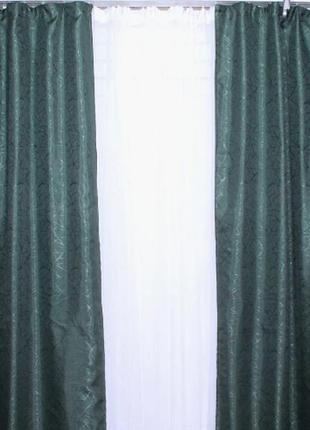 Комплект готових жакардових штор "савана", колір темно-зелений (код: 526ш)3 фото